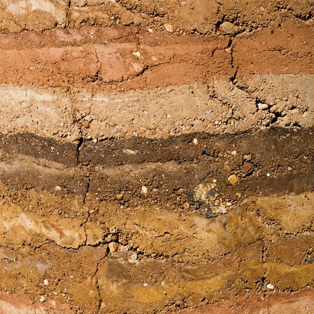 Macro view of rammed earth layers